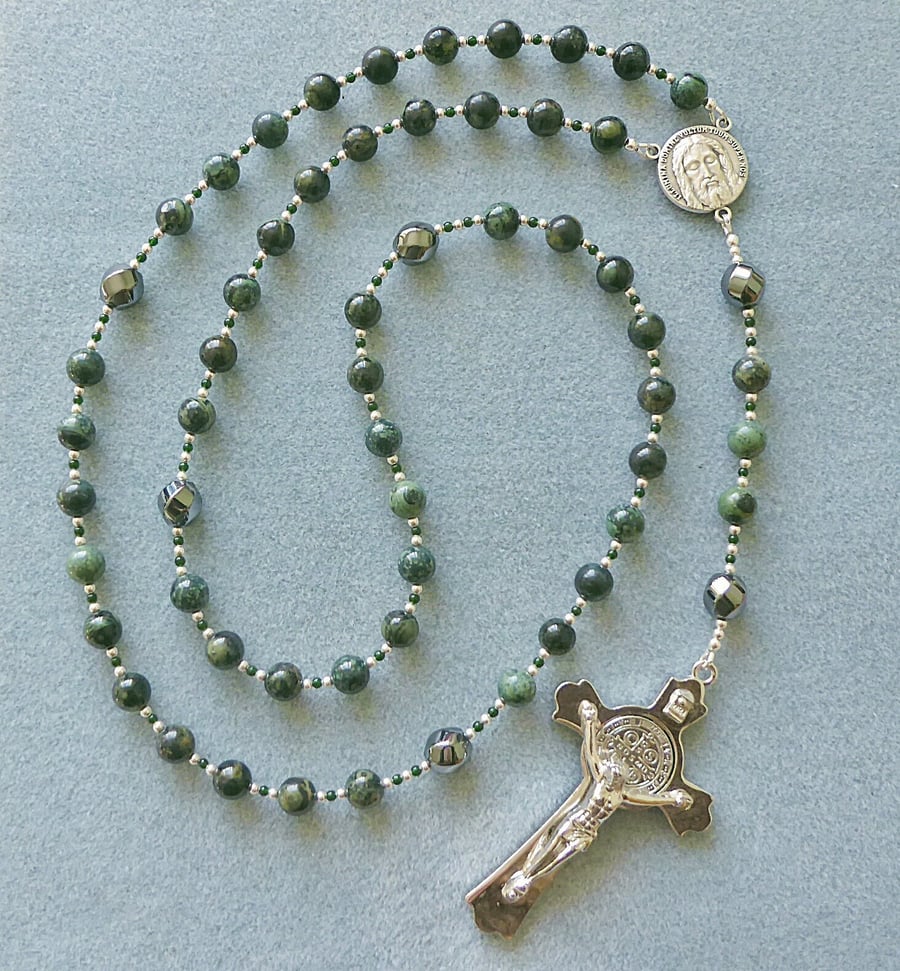 Saint Benedict Holy Face of Jesus Rosary, Five Decade Catholic, Jasper