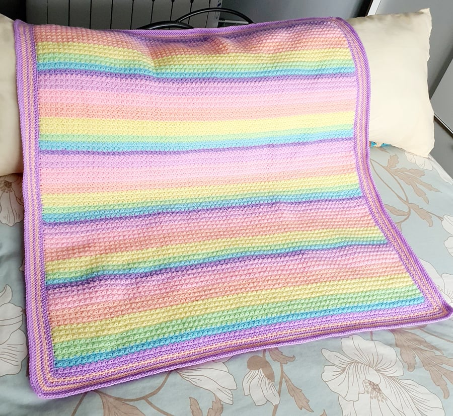 Pastel Rainbow Crochet blanket, babies gift, lap blanket 