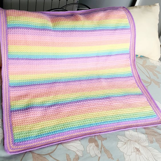 Pastel Rainbow Crochet blanket, babies gift, lap blanket 