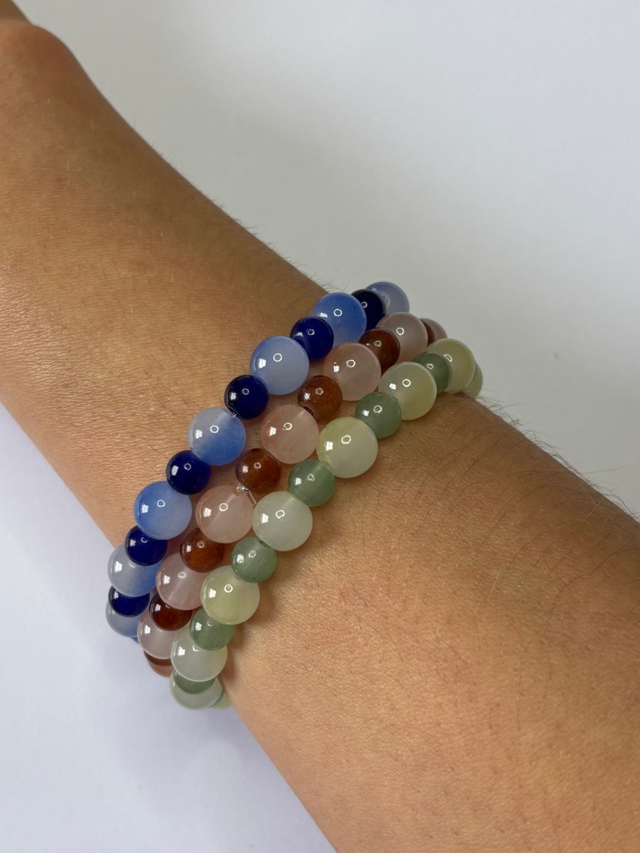 Three glass beads bracelets in Earth tones