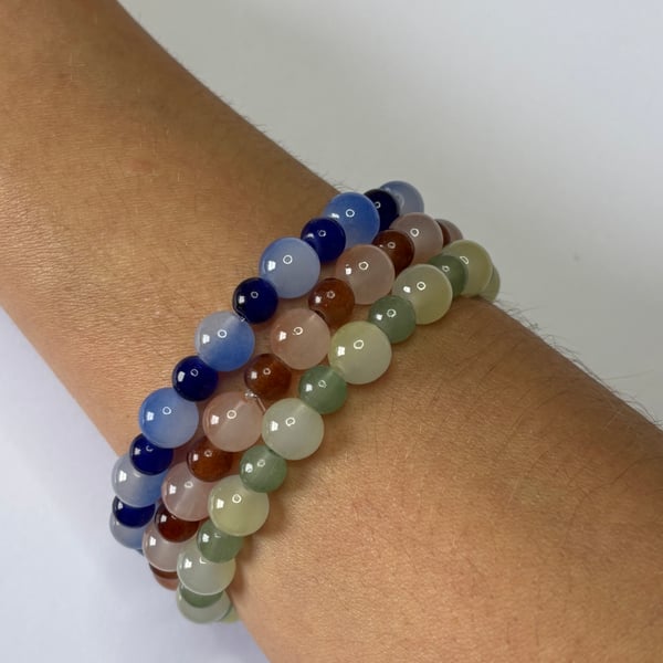 Three glass beads bracelets in Earth tones