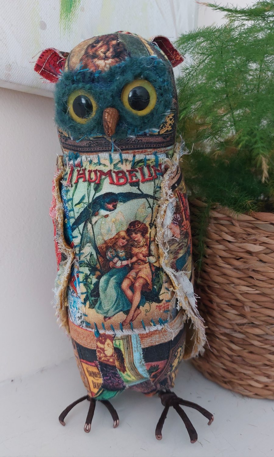 Quirky Owl Fabric Soft Sculpture Decoration Ornament