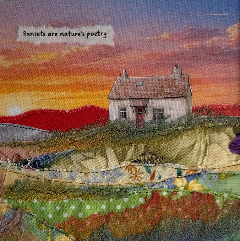 Textile landscape sunset picture …. Sunsets are nature's poetry