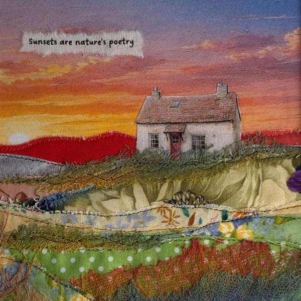 Textile landscape sunset picture …. Sunsets are nature's poetry