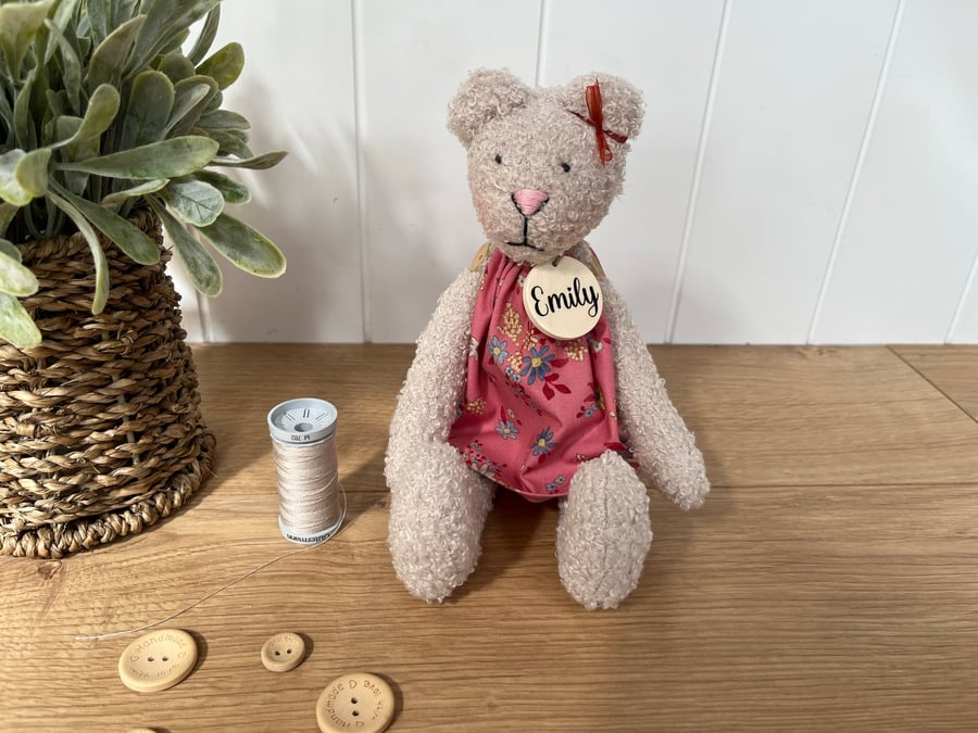 Personalised boucle bear with Tilda dress