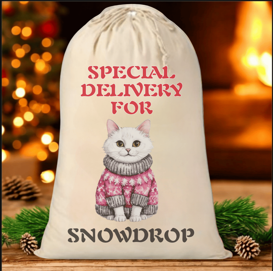 Personalised Cat Santa sack