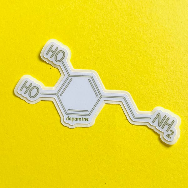 Dopamine molecule sticker. Vinyl sticker, matte laminated, die cut, easy peel.