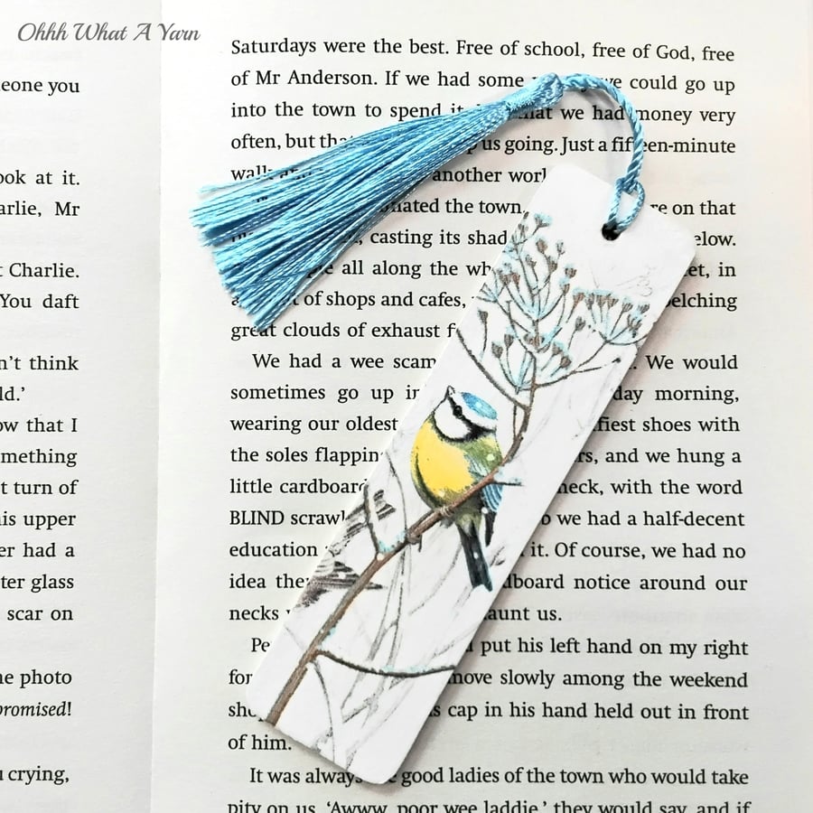 Blue tit decoupage wooden bookmark. Blue tit bookmark. Wooden bookmark. 