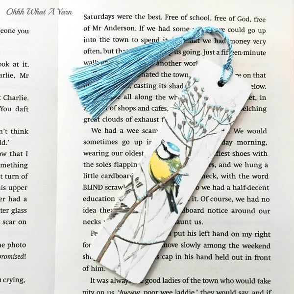 Blue tit decoupage wooden bookmark. Blue tit bookmark. Wooden bookmark. 