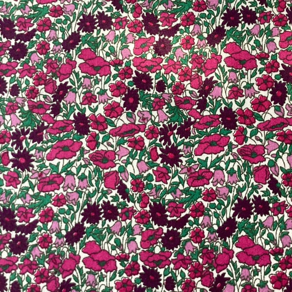 Liberty Tana Lawn Fabric Scrap 10inch Square - PETAL & BUD Purple Burgundy Flora