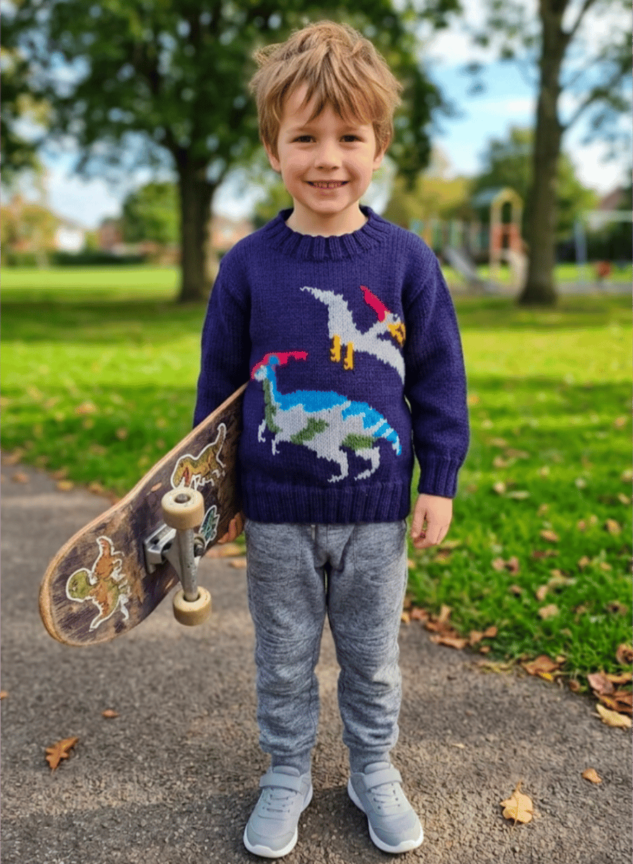 Dinosaur Child's Sweater and Hat - Jurassic - Digital Knitting Pattern