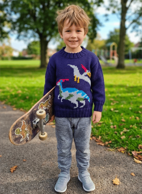Dinosaur Child's Sweater and Hat - Jurassic - Digital Knitting Pattern