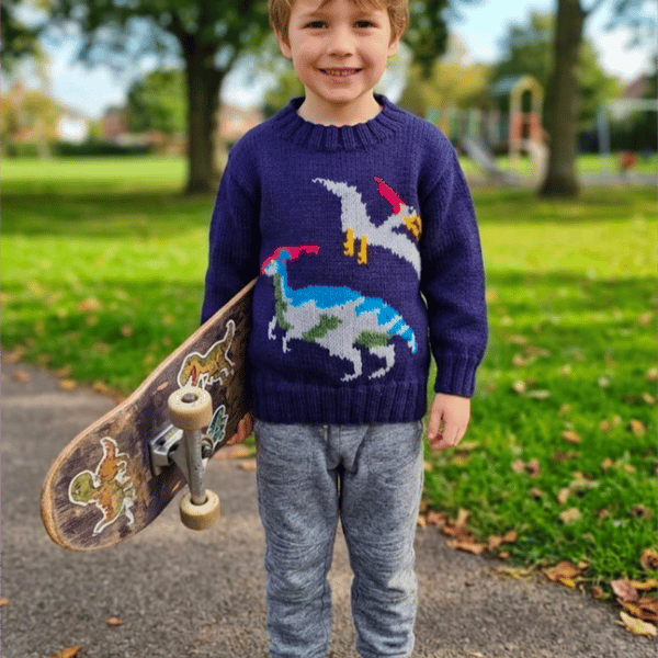 Dinosaur Child's Sweater and Hat - Jurassic - Digital Knitting Pattern