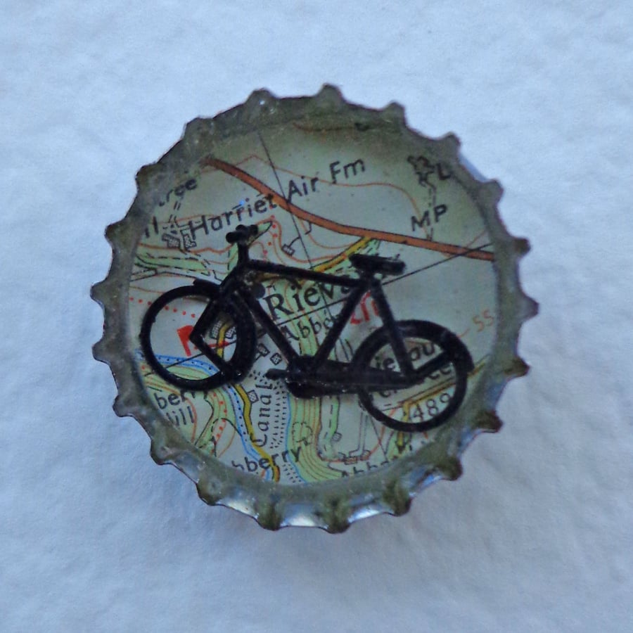 People & Places - Mini Worlds Brooch & Vintage Map Pouch - Bicycle in Rievaulx