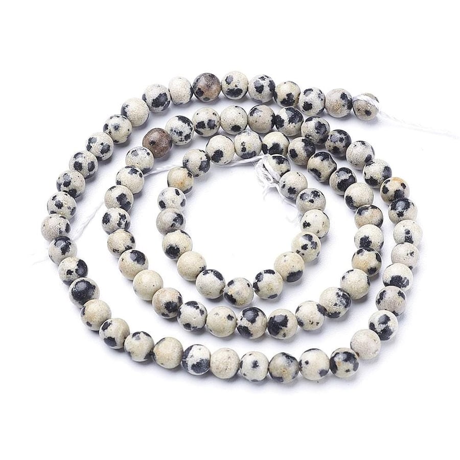 Dalmatian Jasper CreamBlack 4mm Smooth Rounds, Grade A, Natural Authentic Gemsto