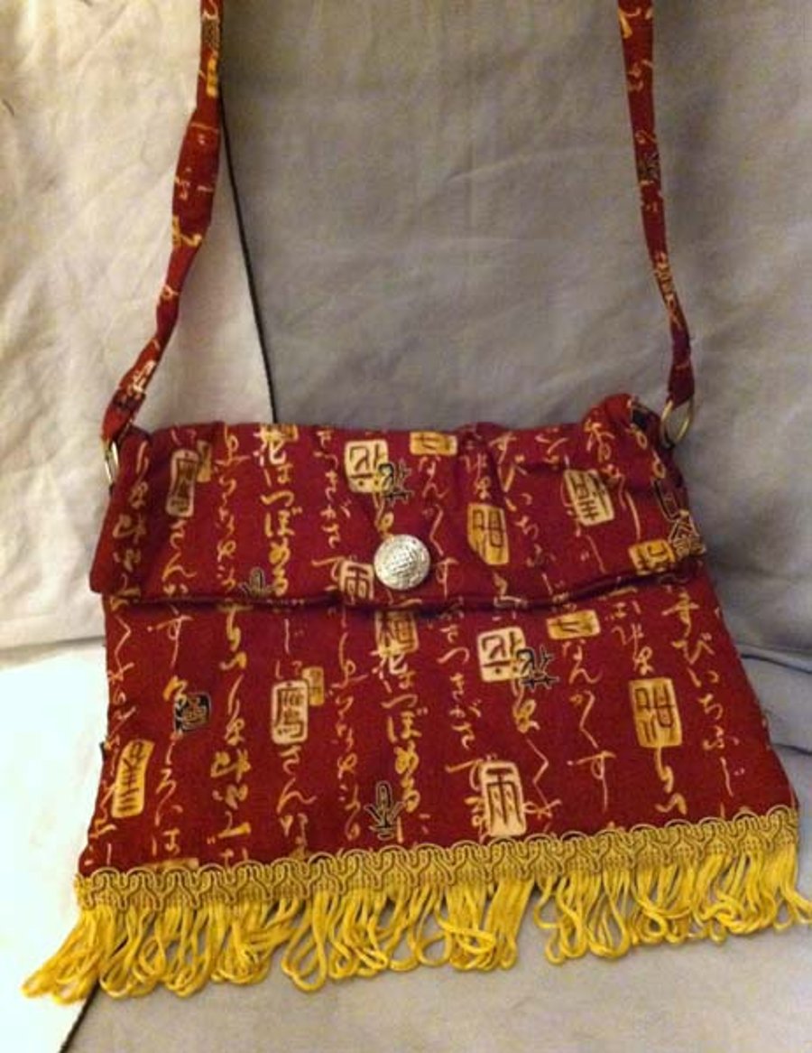  Small red chinese character print bag with gold trim