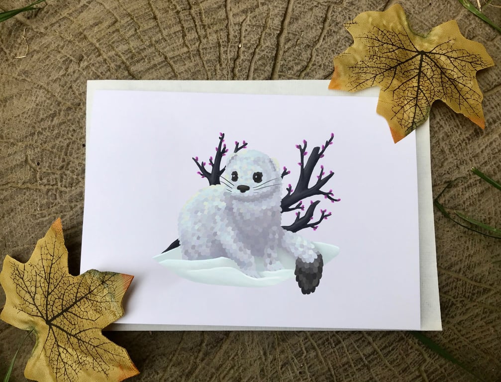 Winter Ermine Blank Greeting Card