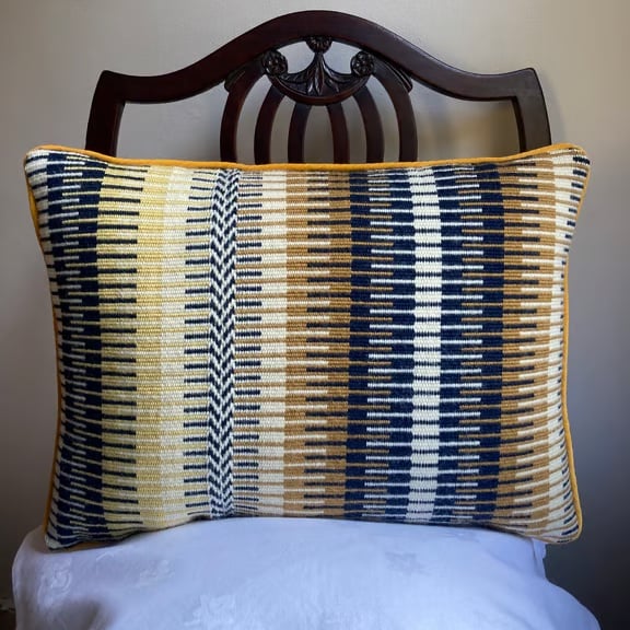 Rosanna cushion: Golden & Midnight Blue. Handwoven in Wales