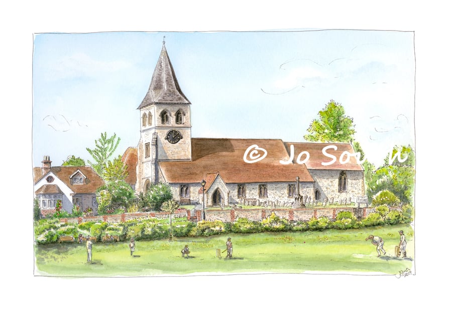 Hallowed Be They Game at St Mary's Church, Overton -  Limited Edition Art Print