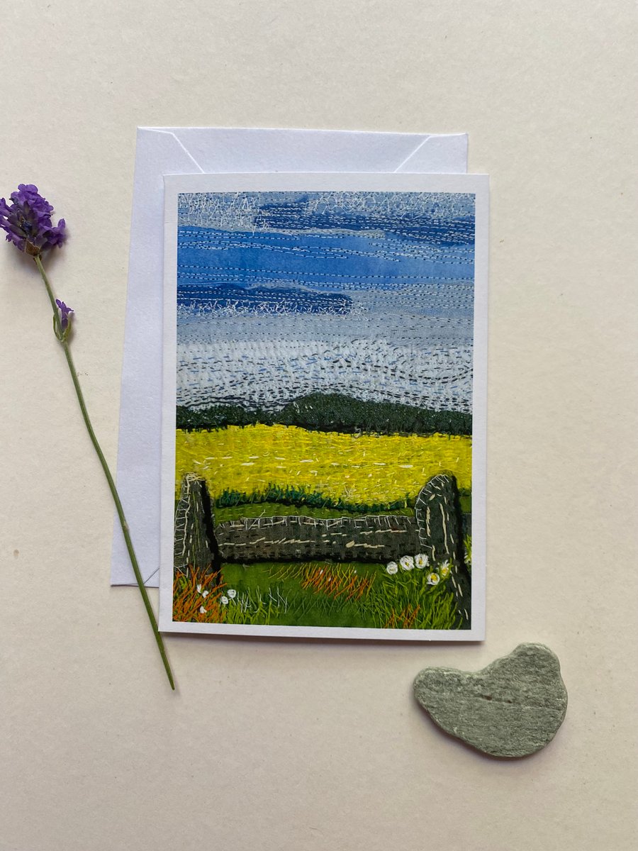 Over the fence , original landscape printed card