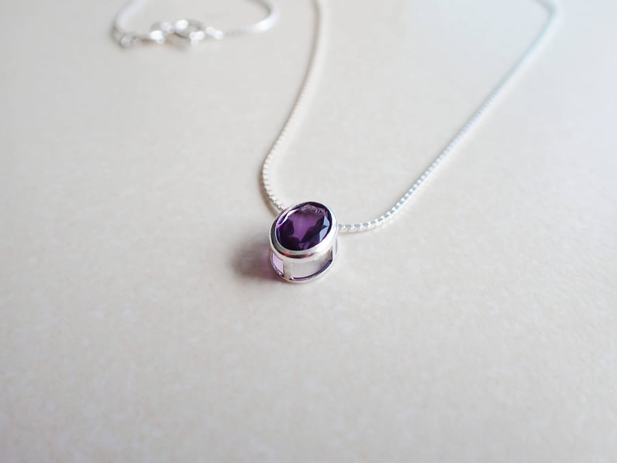 Natural African Amethyst Slider Pendant, Sterling Silver Genuine Gemstone Gift