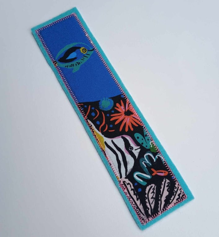 Bookmark - Tropical Coral Reef Fish fabric,  backed with wool felt