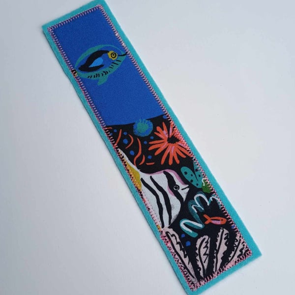 Bookmark - Tropical Coral Reef Fish fabric,  backed with wool felt