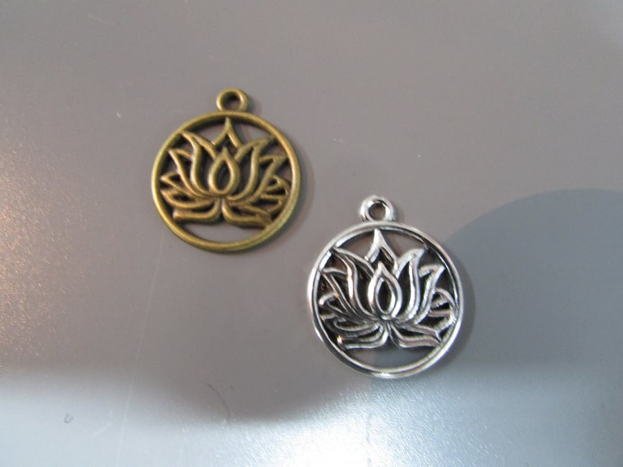 Bronze or Silver Lotus Flower Jewellery making charm pendant