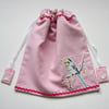 Pink Gingham Budgie Budgerigar Drawstring Bag