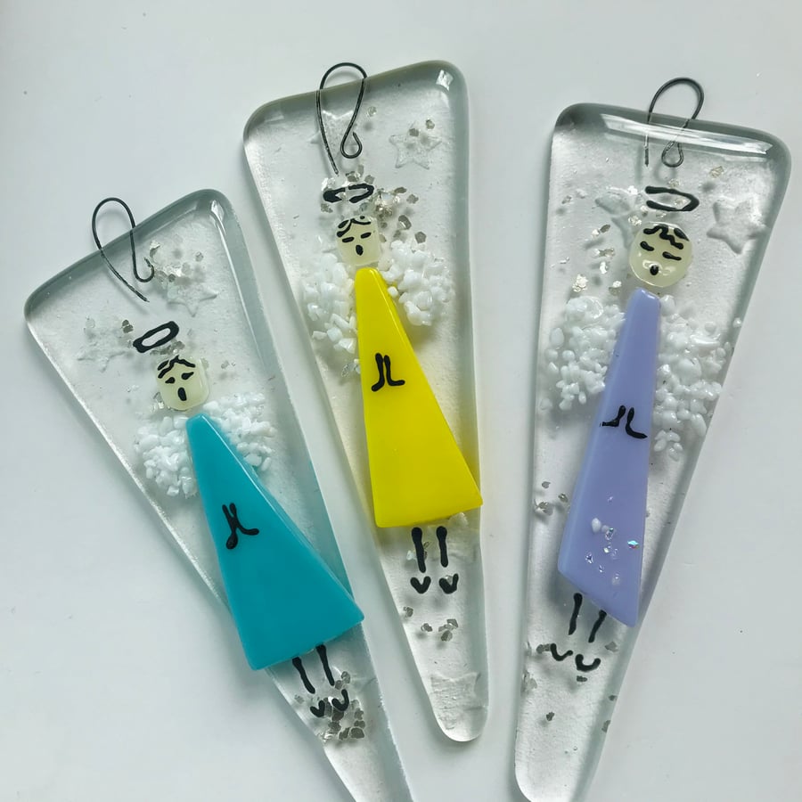 Fused glass angel decorations custom order red 