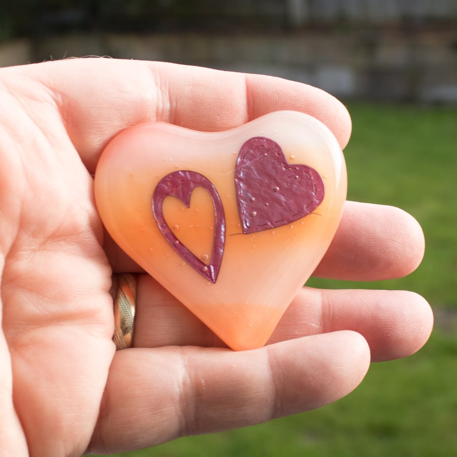Two Hearts as One - Fused Glass Heart 5012