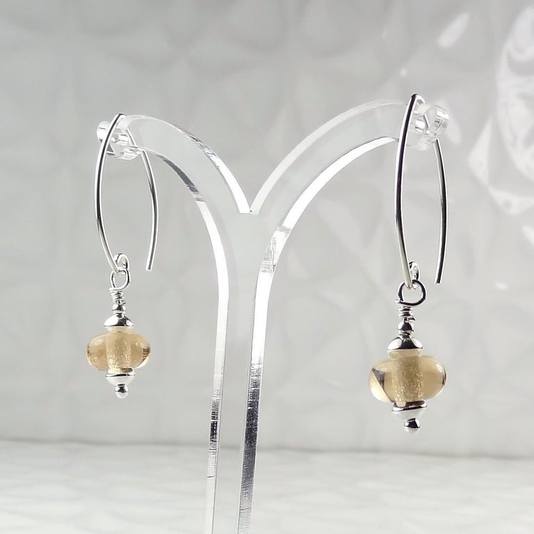 Pale pink lampwork glass drop earrings, sterling silver, handcrafted