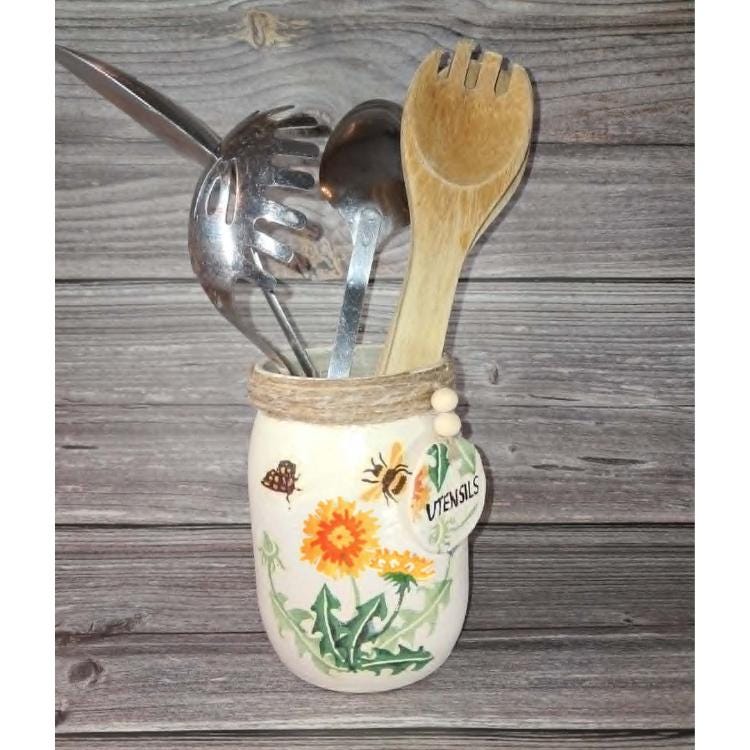 Emma Bridgewater Inspired Hand Painted and Decoupaged Dandelion Storage Jar
