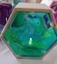Handmade epoxy resin and wood lightbox. Green and blue 