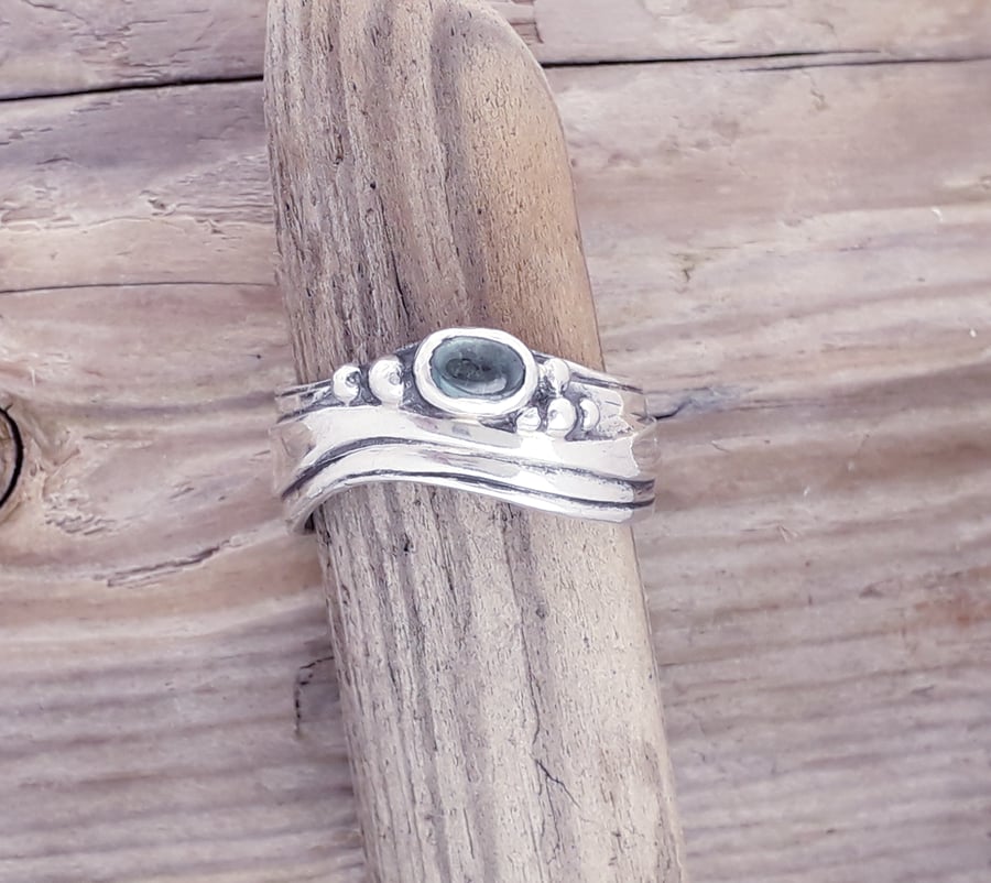 Medium Wave Ring with Blue Tourmaline Size O
