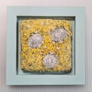Yellow Coastal Textile Art in Duck Egg Painted 5" wooden frame.