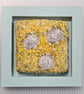 Yellow Coastal Textile Mini Art in Duck Egg Painted wooden frame.