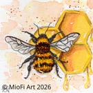 Orange Bee Mixed-Media Square Printm Size Small (other size available)