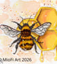 Orange Bee Mixed-Media Square Print - Image 1