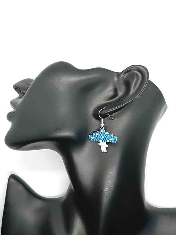 Blue and white magic mushroom earrings