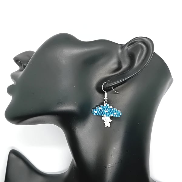 Blue and white magic mushroom earrings