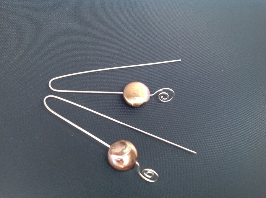 Long silver and pearl earrings