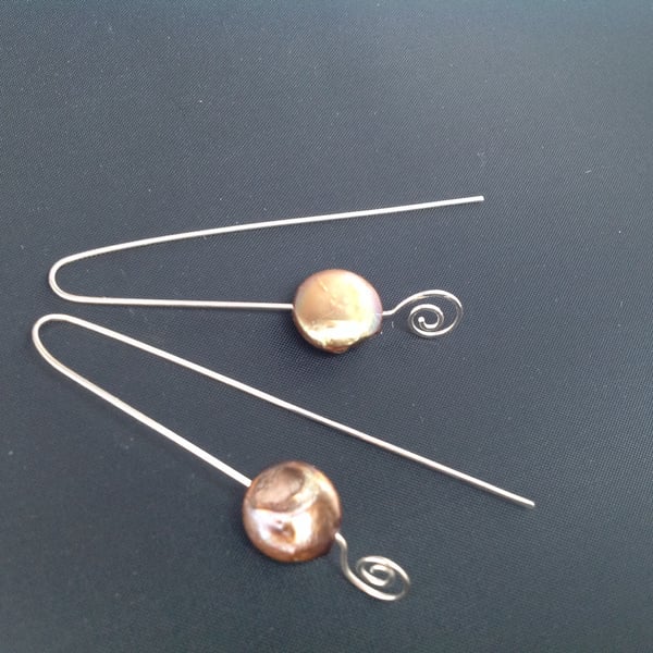Long silver and pearl earrings