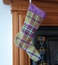 Luxury Christmas Stocking - Purple Green Gold Crewel upcycled vintage zero waste - Image 4