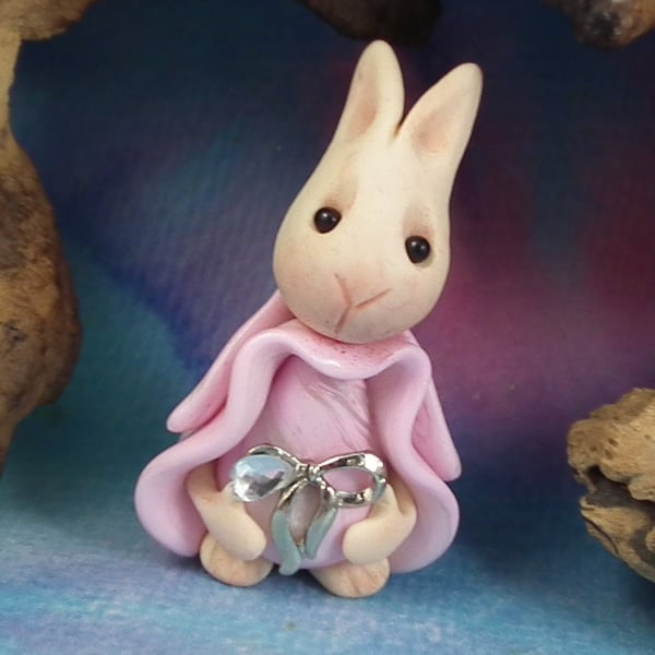 Downland Rabbit 'Joyce' with silver bow OOAK Sculpt by Ann Galvin