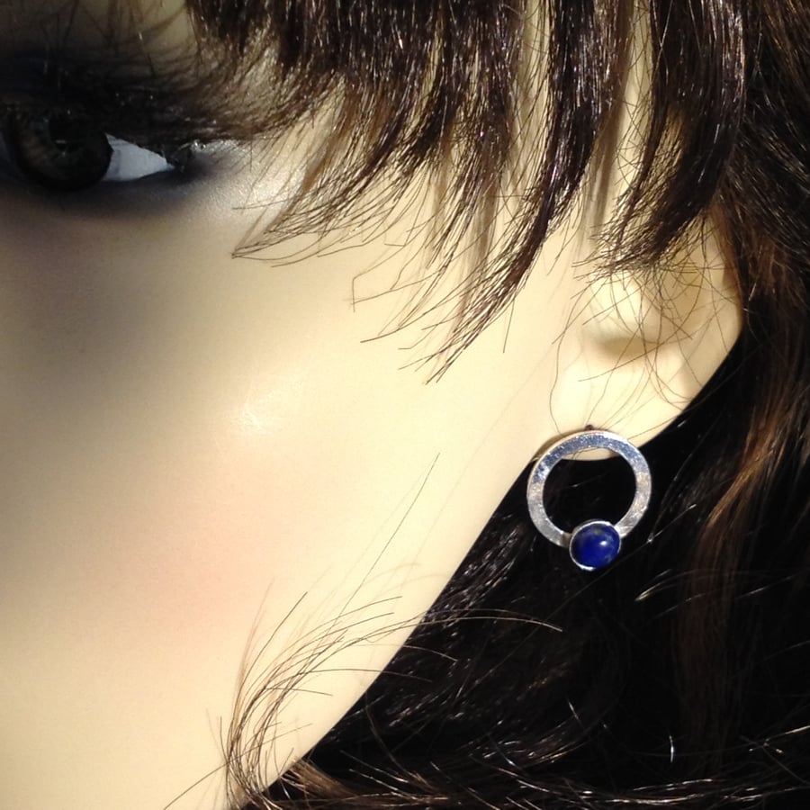 Lapis circle post earrings