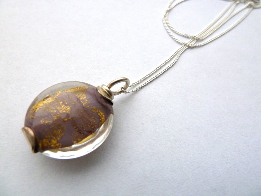 purple and gold lampwork necklace