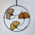 Handmade Stained Glass Amber Autumn Ginkgo Leaf Wall Hanging Gift