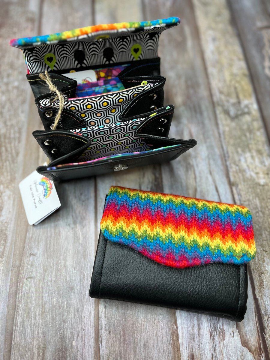 Rainbow Fair Isle Purse, Unique Knitted Purse Wallet, Handmade in Shetland