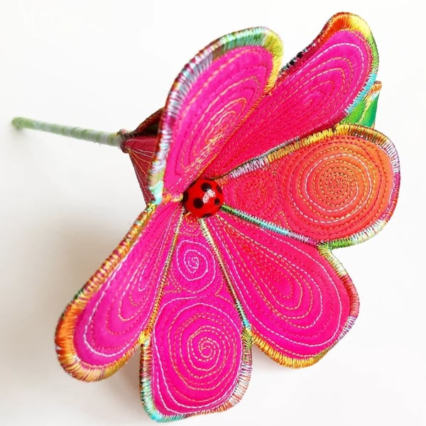 Flower Pink Textile Art Flower